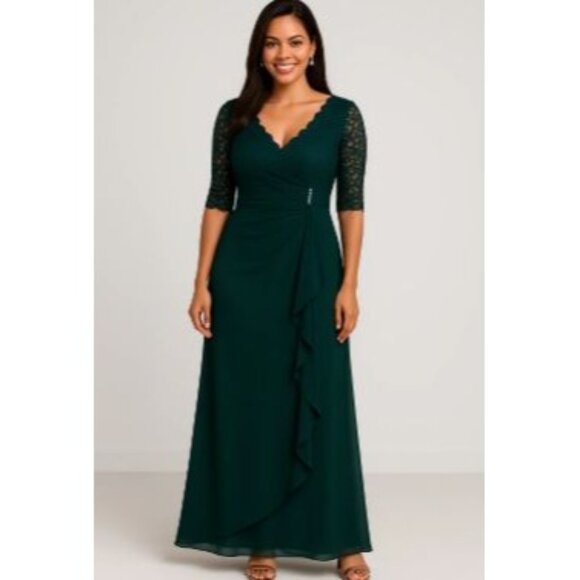 Betsy & Adams Dresses & Skirts - Betsy & Adams 16 Navy Blue Sequin Lace Bodice Gown Ruched Skirt & Beaded Detail